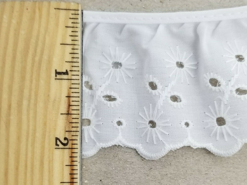 2-1/4" Ruffled Gathered Embroidery Eyelet Trimming - 9 Continuous Yards