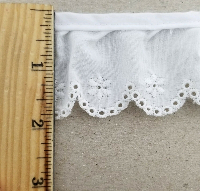 1-7/8" Ruffled Gathered Embroidery Eyelet Trimming - 9 Continuous Yards