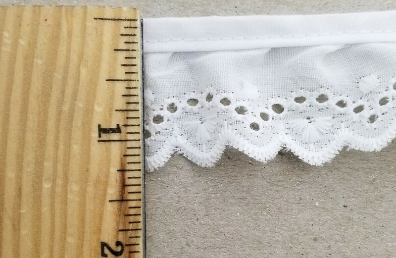 1-1/4" Ruffled Gathered Eyelet Trimming - 9 Continuous Yards - Color Options!