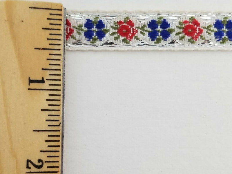 1/2" Jacquard Woven Floral Ribbon Trim with Metallic - 15 Continuous Yards