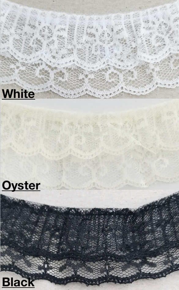 2" Ruffled Gathered Lace Two Tier Trimming - 9 Total Yards - Color Options!