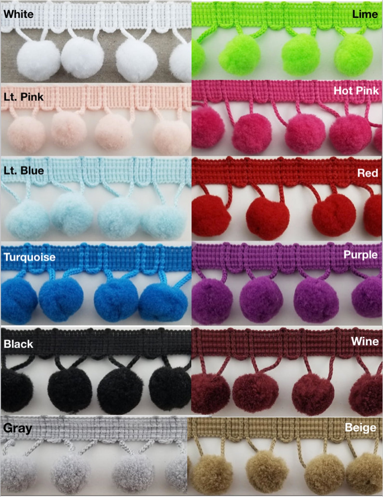 WHOLESALE 80 Feet Rainbow & White Pom pom fringe lace trim trimming DI –  Swoon & Shimmer