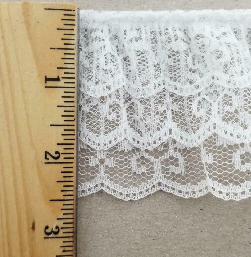2.5" Ruffled Gathered Lace Three Tier Trimming - 9 Yards