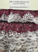 2" Ruffled Gathered Lace Two Tier Trimming - 9 Total Yards - Color Options!