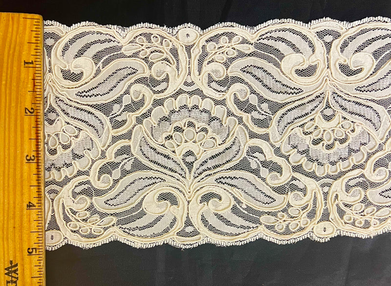 5" Corded Bridal Embroidered Lace Trimming - 1 Yard!