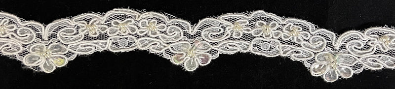 1" Pearls & Corded Bridal Embroidered Lace Trimming - 5 Continuous Yards!