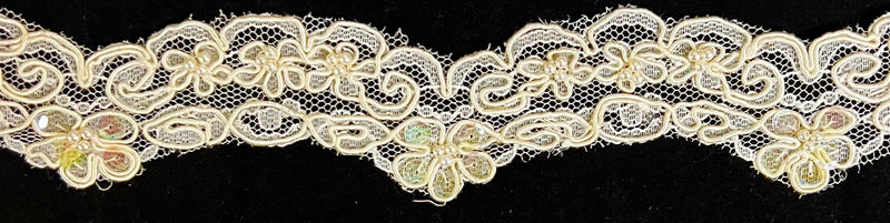 1" Pearls & Corded Bridal Embroidered Lace Trimming - 5 Continuous Yards!