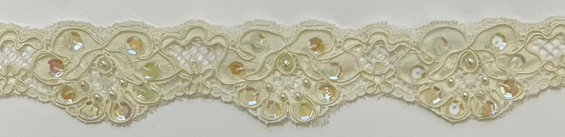1.5" Pearls, Sequins & Corded Bridal Embroidered Lace Trimming - 4 Continuous Yards!