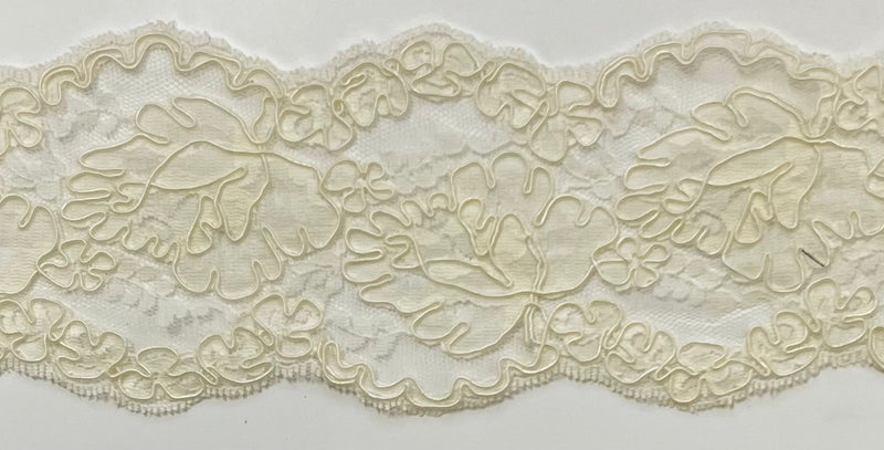 3.5" Corded Bridal Embroidered Lace Trimming - 1 Yards!