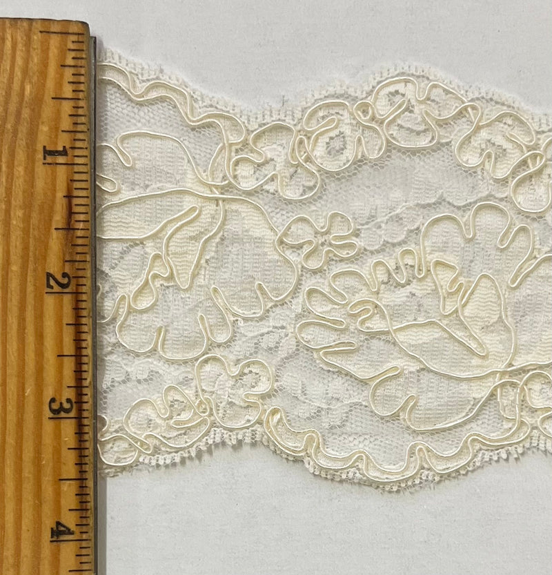 3.5" Corded Bridal Embroidered Lace Trimming - 1 Yards!