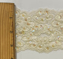 3.5" Beaded & Corded Bridal Embroidered Lace Trimming - 1 Yard!