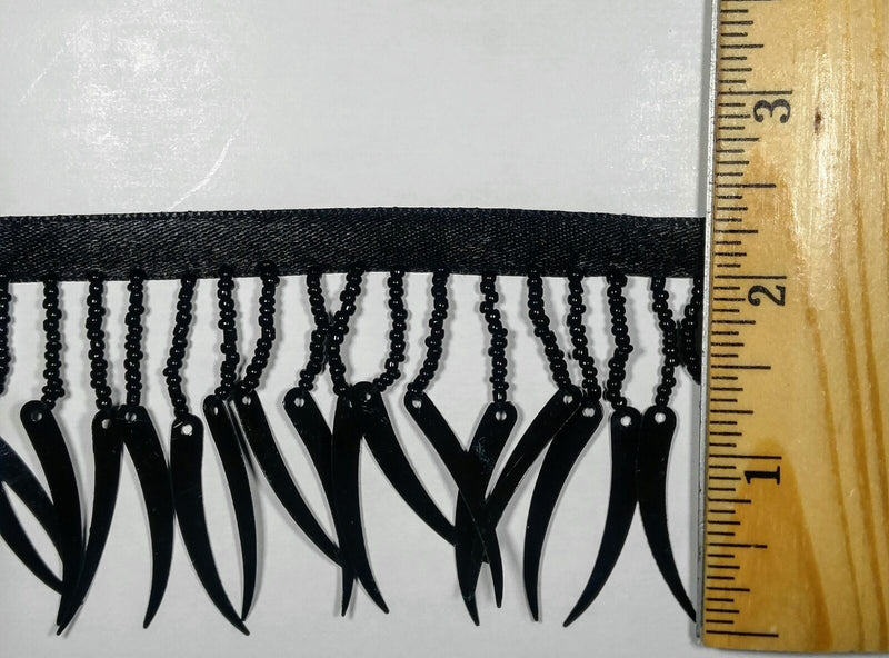 2 1/4" BEADED FRINGE W/ SEQUIN TUSK TRIMMING - BLACK - 10 CONTINUOUS YARD