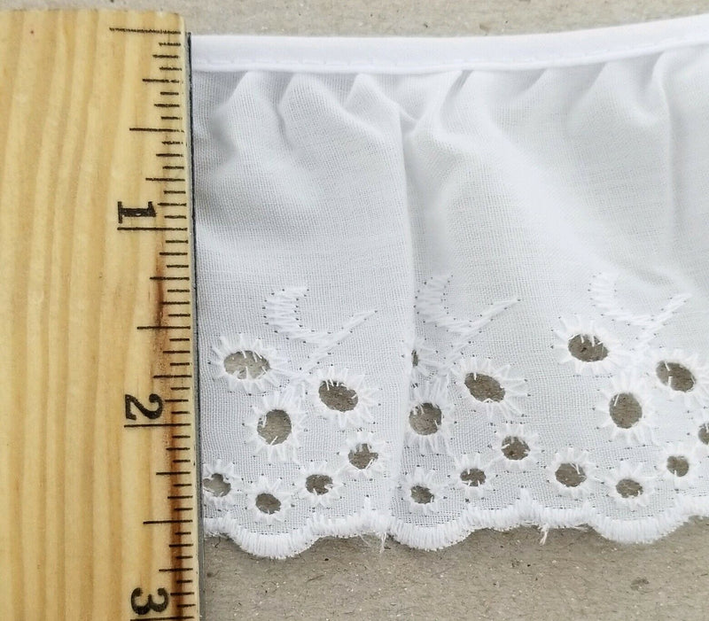 2-3/4" Ruffled Gathered Floral Embroidery Eyelet Trimming - 9 Continuous Yards