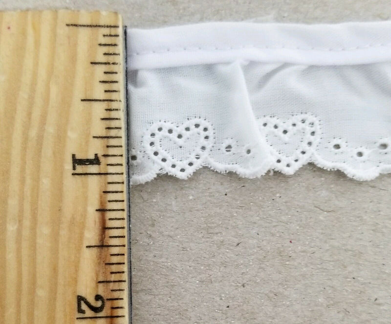1-1/8" Ruffled Gathered Hearts Embroidery Eyelet Trimming - 8 Continuous Yards!
