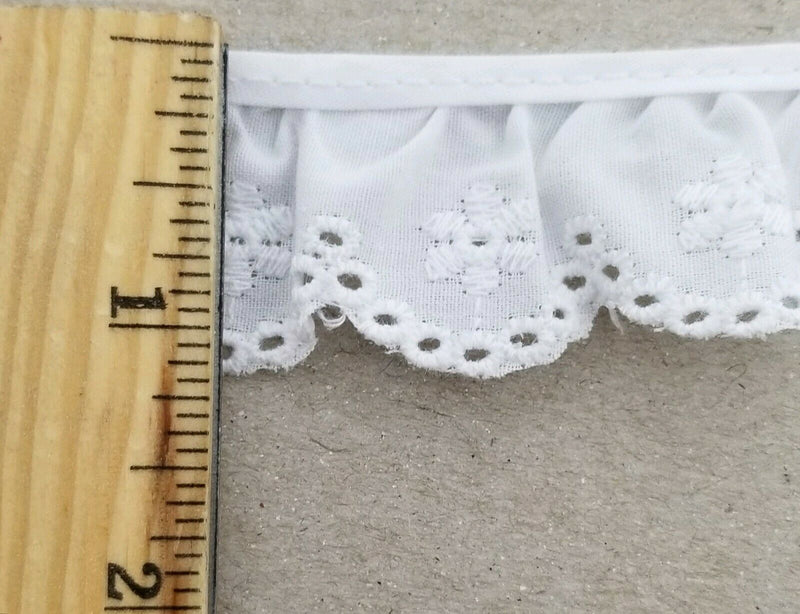 1-1/8" Ruffled Gathered Embroidery Eyelet Trimming - 8 Continuous Yards