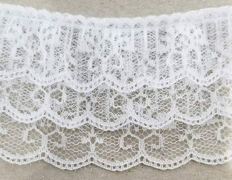 2.5" Ruffled Gathered Lace Three Tier Trimming - 9 Yards