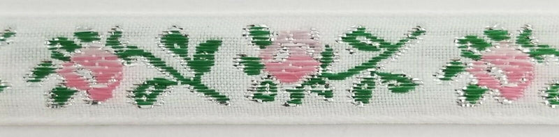 1/2" Jacquard Woven Floral Ribbon Trim with Metallic - 15 Continuous Yards