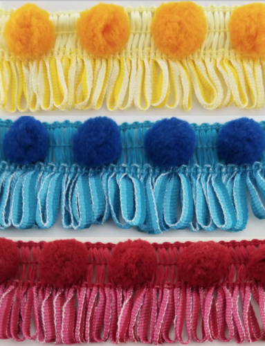Pom Pom Trim w/ Fringe Trimming - 9 Total Yards - Many Colors Available!