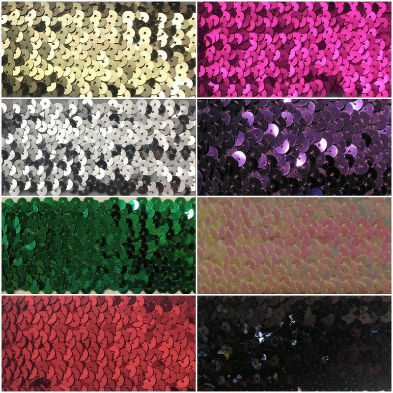 6 ROW (2-1/8") STRETCH SEQUIN TRIM - 6 Continuous Yards - Many Colors Available
