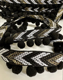1/2" Pom Pom Poly Ball Fringe with Jacquard Ribbon - 12 Yards!