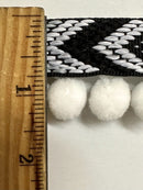 1/2" Pom Pom Poly Ball Fringe with Jacquard Ribbon - 12 Yards!
