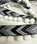 1/2" Pom Pom Poly Ball Fringe with Jacquard Ribbon - 12 Yards!