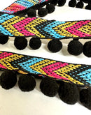 1/2" Pom Pom Poly Ball Fringe with Jacquard Ribbon - 12 Yards!