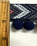 1/2" Pom Pom Poly Ball Fringe with Jacquard Ribbon - 12 Yards!
