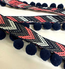 1/2" Pom Pom Poly Ball Fringe with Jacquard Ribbon - 12 Yards!