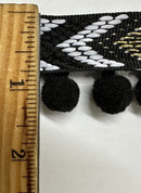 1/2" Pom Pom Poly Ball Fringe with Jacquard Ribbon - 12 Yards!